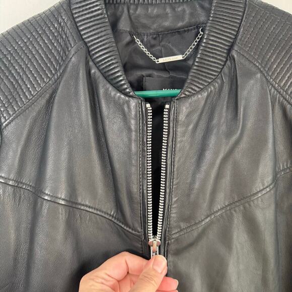 MNG SUIT MANGO 100% Genuine Sheep Leather Bomber Jacket Exposed Silver Zippers S - Picture 7 of 16
